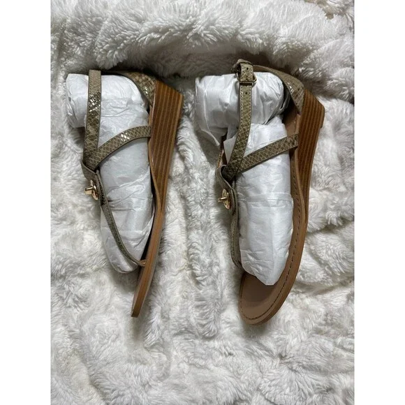 Coach Ingrid Natural Snake Print Leather Thong Sandals Ankle Strap Size 8 New - Picture 7 of 10